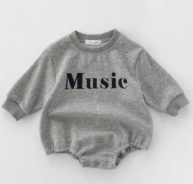 音楽文字入り長袖ロンパース 男女兼用ベビー服