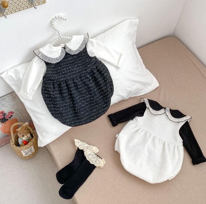 2025新作 韓国風ベビー服 長袖丸襟ロンパース 上下セット