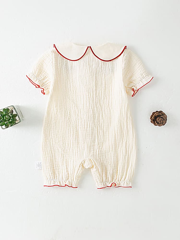 ロンパース いちご刺繍襟付き半袖ロンパース