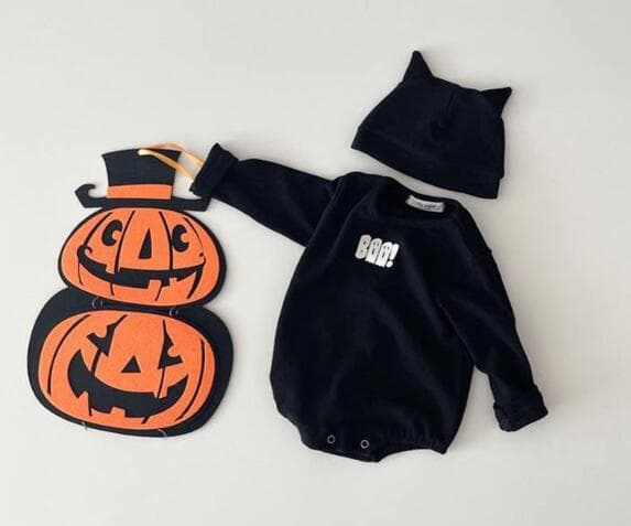 ハロウィン黒猫長袖ロンパース赤ちゃん新生児ベビー服