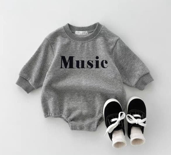 音楽文字入り長袖ロンパース 男女兼用ベビー服