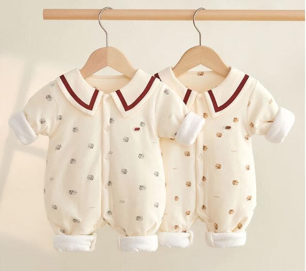 新生児長袖ロンパース襟付き中綿入り冬用ベビー服