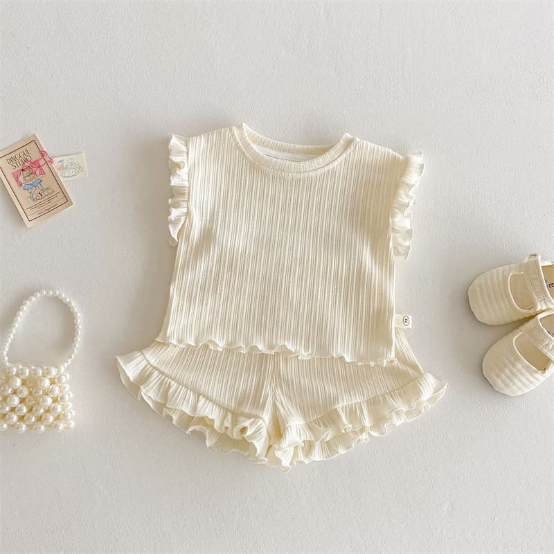 ロンパース 夏新作ベビー服フリルノースリーブセットアップ5色