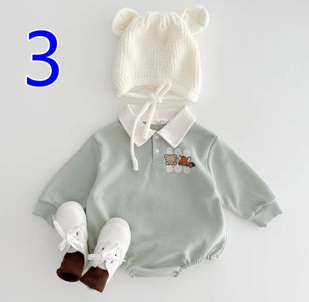 可愛い動物刺繍長袖ロンパース男女兼用ベビー服